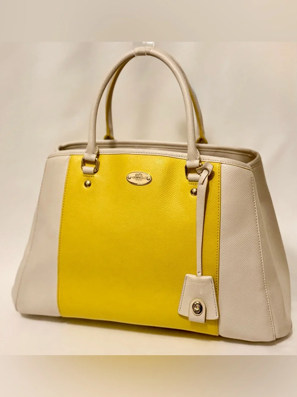 Coach Margot Carryall Bicolor Leather Yellow Chalk Large Satchel Bag